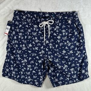 NWT Polo Ralph Lauren XL Blue and White Swim Trunks All Over Print Design Ski